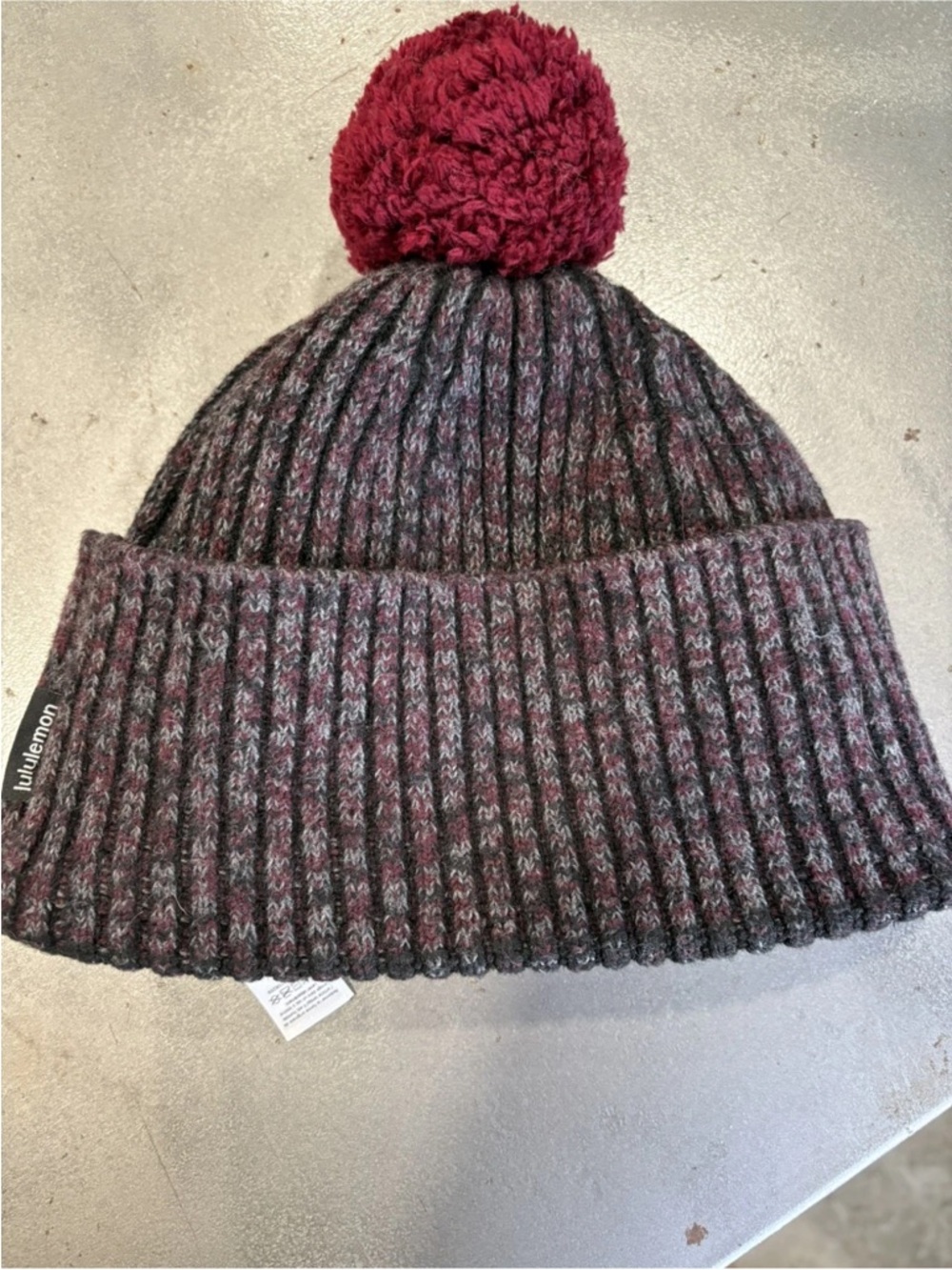 lululemon athletica Heathered Gray & Burgundy Pom Beanie